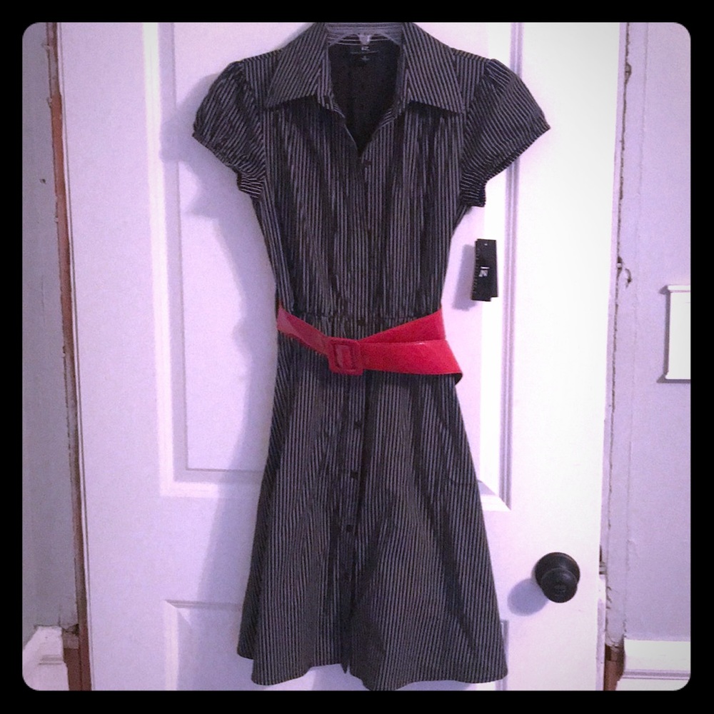 Pin striped black and white with red belt